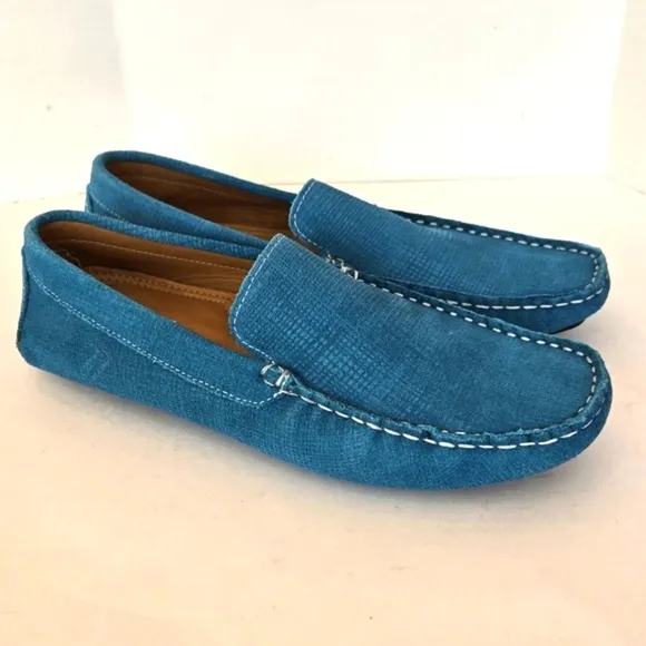 New Rocco Lorenzzo blue  suede leather driving loafers made in Brazil