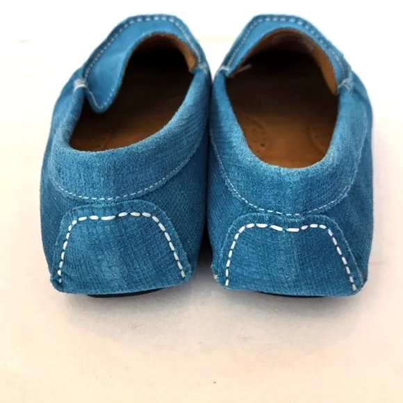 New Rocco Lorenzzo blue  suede leather driving loafers made in Brazil