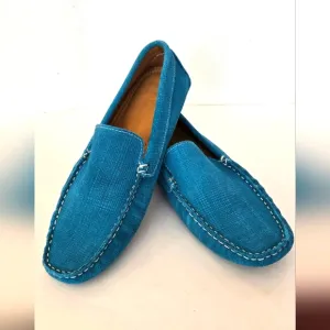 New Rocco Lorenzzo blue  suede leather driving loafers made in Brazil