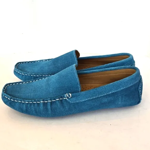 New Rocco Lorenzzo blue  suede leather driving loafers made in Brazil