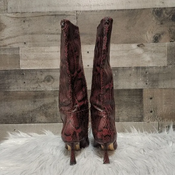 New Sam Edelman Samira Leather Boots in Plum Multi Snake Print | Size 5