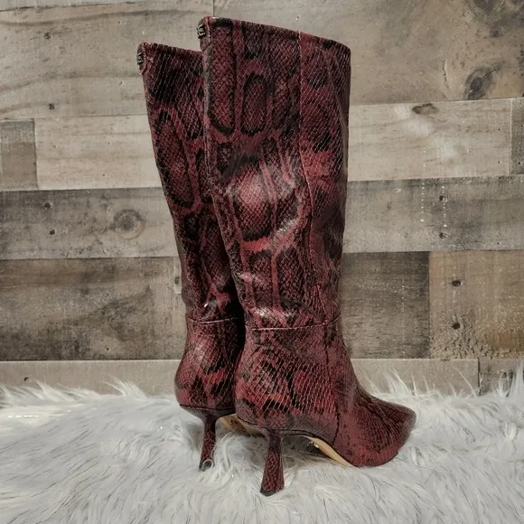 New Sam Edelman Samira Leather Boots in Plum Multi Snake Print | Size 5