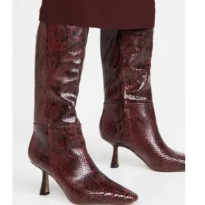 New Sam Edelman Samira Leather Boots in Plum Multi Snake Print | Size 5