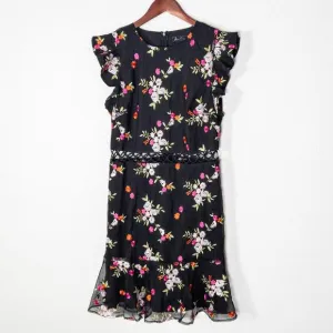 NEW Sam Edelman Women’s Embroidered Floral Dress Sheer Overlay Cutout Waist Sz 8