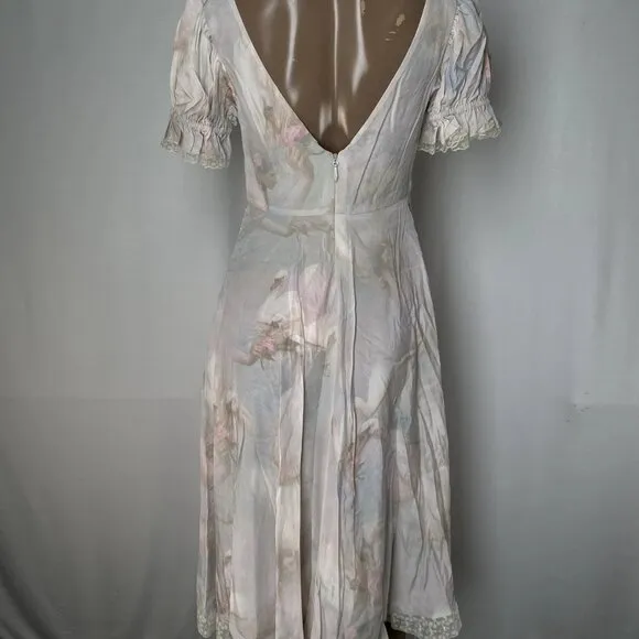 NEW SELKIE The Sweetest Slip Dress Bunny Swan Print Light Pink/Multi Size XS
