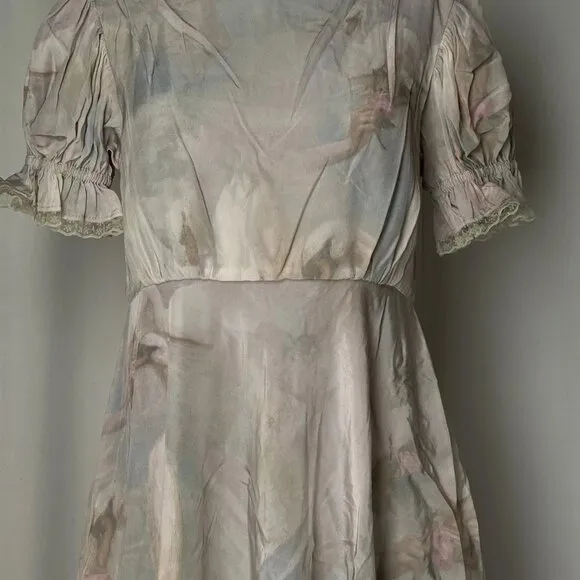 NEW SELKIE The Sweetest Slip Dress Bunny Swan Print Light Pink/Multi Size XS