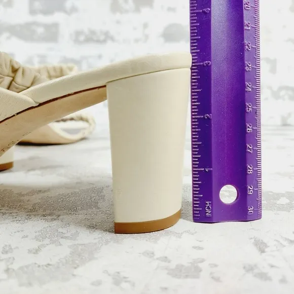 NEW Staud Frankie Ruched Cream Leather Open Toe Block Heel Slide Sandals C66