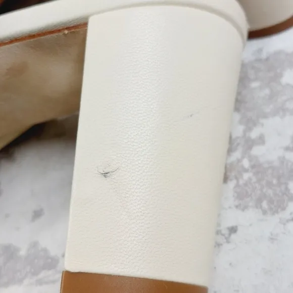NEW Staud Frankie Ruched Cream Leather Open Toe Block Heel Slide Sandals C66
