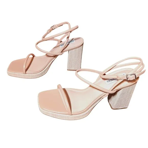 NEW Steve Madden Pennie Ankle Strappy Platform Sandals‎ in Natural/Nude, Size 10