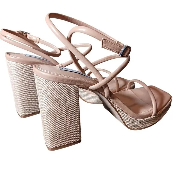 NEW Steve Madden Pennie Ankle Strappy Platform Sandals‎ in Natural/Nude, Size 10