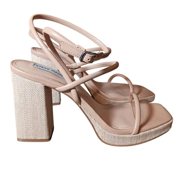 NEW Steve Madden Pennie Ankle Strappy Platform Sandals‎ in Natural/Nude, Size 10