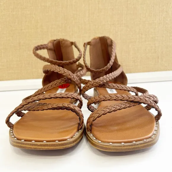 NEW STEVE MADDEN Tessi Braided Strappy Gladiator Sandal Cognac Brown SIZE 10 NWT