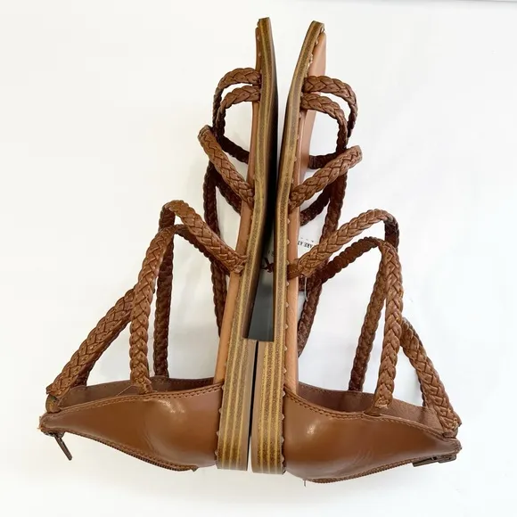 NEW STEVE MADDEN Tessi Braided Strappy Gladiator Sandal Cognac Brown SIZE 10 NWT