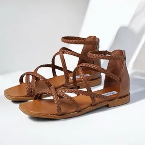 NEW STEVE MADDEN Tessi Braided Strappy Gladiator Sandal Cognac Brown SIZE 10 NWT