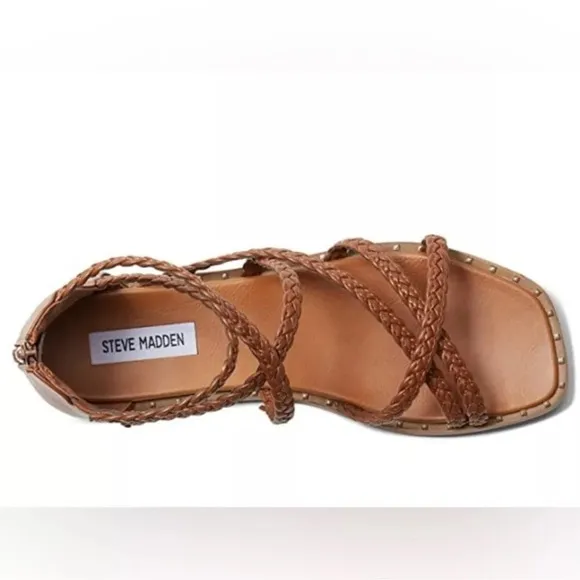 NEW STEVE MADDEN Tessi Braided Strappy Gladiator Sandal Cognac Brown SIZE 10 NWT