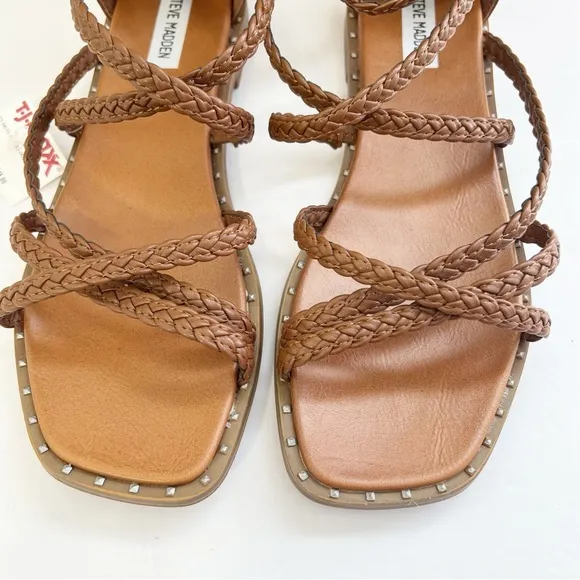 NEW STEVE MADDEN Tessi Braided Strappy Gladiator Sandal Cognac Brown SIZE 10 NWT