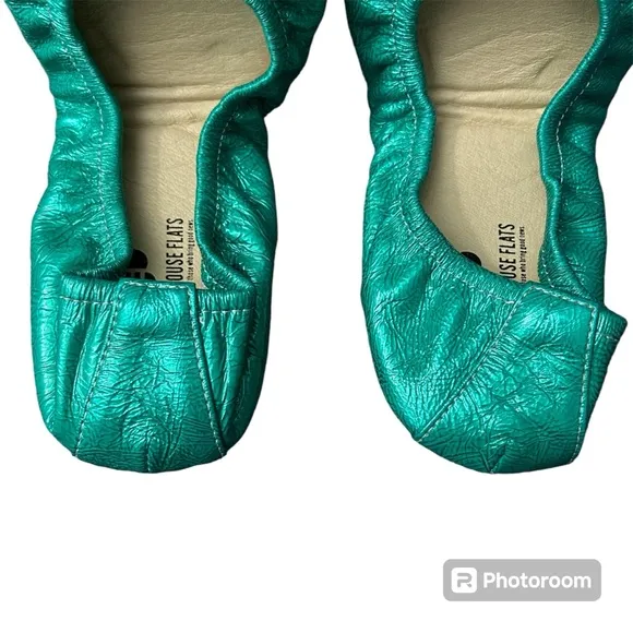 NEW Storehouse Flats Seaside Foil Seafoam Green Foldable Leather Flats - Size 7