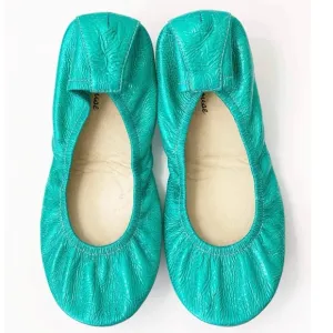 NEW Storehouse Flats Seaside Foil Seafoam Green Foldable Leather Flats - Size 7