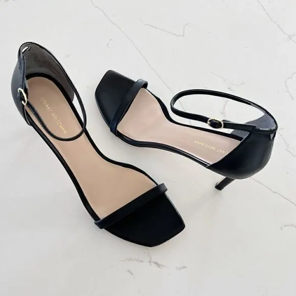 NEW Stuart Weitzman Amelina Leather Ankle-Strap Sandals Black Size 11