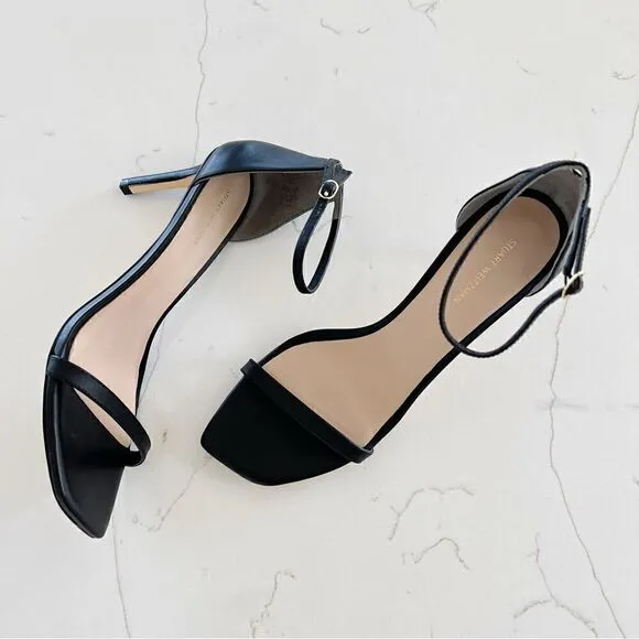 NEW Stuart Weitzman Amelina Leather Ankle-Strap Sandals Black Size 11