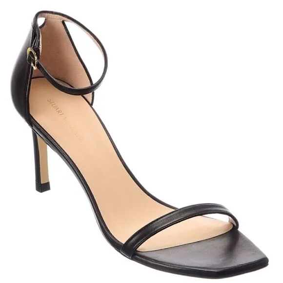 NEW Stuart Weitzman Amelina Leather Ankle-Strap Sandals Black Size 11