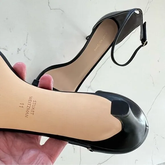 NEW Stuart Weitzman Amelina Leather Ankle-Strap Sandals Black Size 11