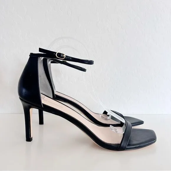NEW Stuart Weitzman Amelina Leather Ankle-Strap Sandals Black Size 11