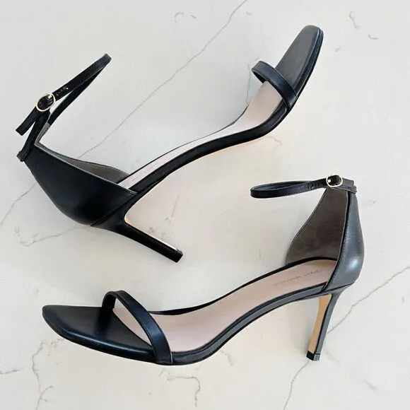 NEW Stuart Weitzman Amelina Leather Ankle-Strap Sandals Black Size 11