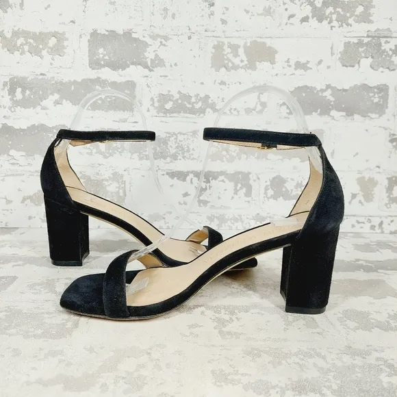 NEW Stuart Weitzman Nearlynude Black Suede Leather City Sandals W170
