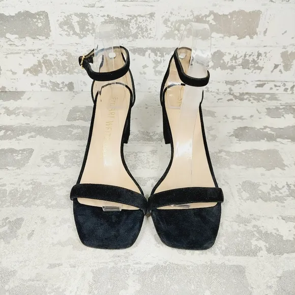 NEW Stuart Weitzman Nearlynude Black Suede Leather City Sandals W170