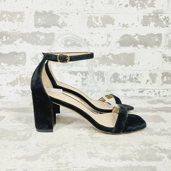 NEW Stuart Weitzman Nearlynude Black Suede Leather City Sandals W170