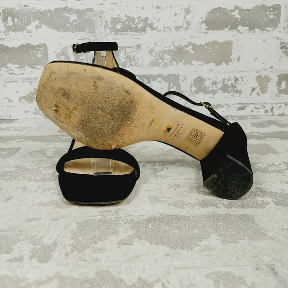 NEW Stuart Weitzman Nearlynude Black Suede Leather City Sandals W170