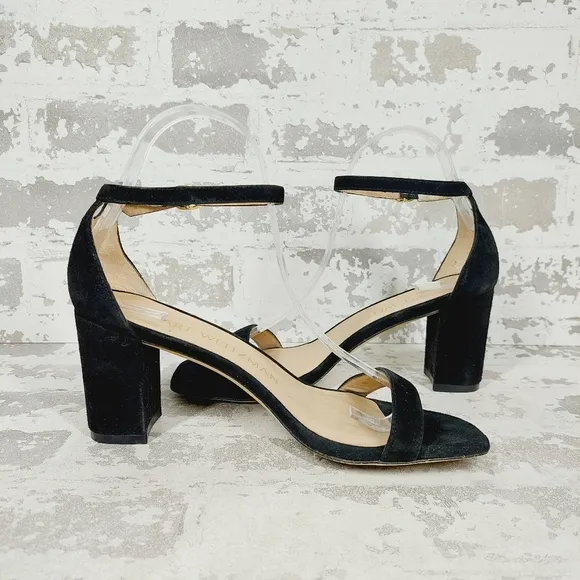 NEW Stuart Weitzman Nearlynude Black Suede Leather City Sandals W170