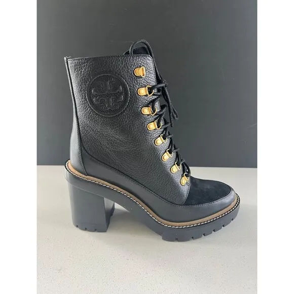 NEW Tory Burch 100mm lace-up black leather boots SIZE 7.5