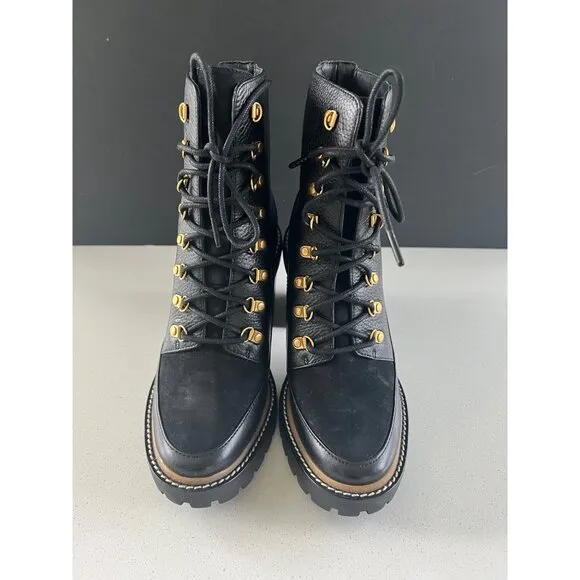 NEW Tory Burch 100mm lace-up black leather boots SIZE 7.5