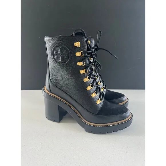 NEW Tory Burch 100mm lace-up black leather boots SIZE 7.5
