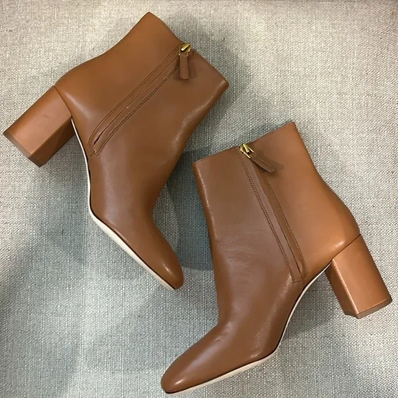 NEW Tory Burch Brooke 70MM Ankle Boots Booties, Tan Camel Leather Size 9.5