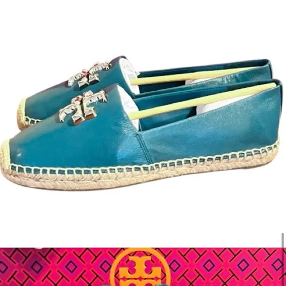 NEW - Tory Burch Eleanor Leather Espadrille in Brisk Blue. Size: 8