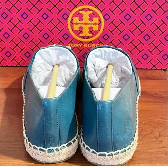 NEW - Tory Burch Eleanor Leather Espadrille in Brisk Blue. Size: 8