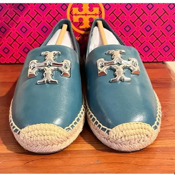 NEW - Tory Burch Eleanor Leather Espadrille in Brisk Blue. Size: 8