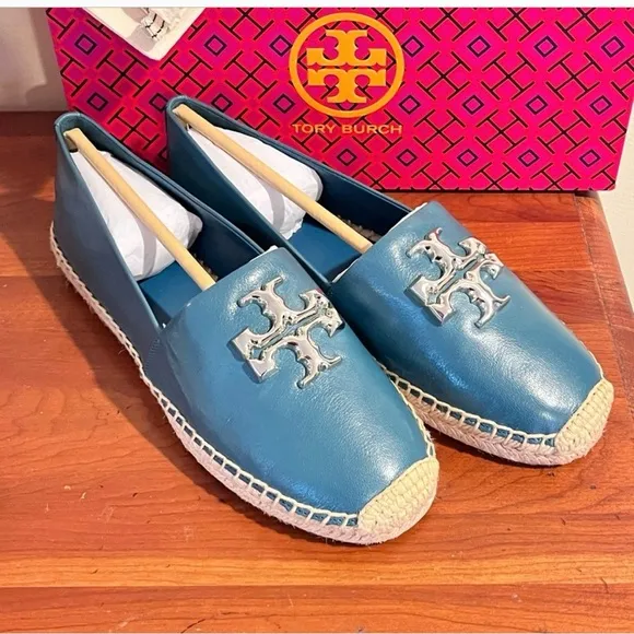 NEW - Tory Burch Eleanor Leather Espadrille in Brisk Blue. Size: 8