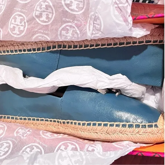 NEW - Tory Burch Eleanor Leather Espadrille in Brisk Blue. Size: 8