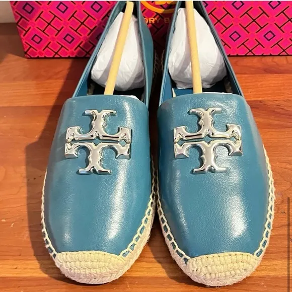 NEW - Tory Burch Eleanor Leather Espadrille in Brisk Blue. Size: 8