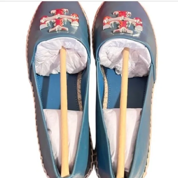 NEW - Tory Burch Eleanor Leather Espadrille in Brisk Blue. Size: 8