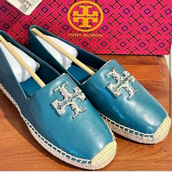 NEW - Tory Burch Eleanor Leather Espadrille in Brisk Blue. Size: 8