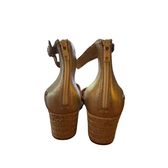 New Ugg Women's Size 9.5 Wedge Open Toe Sandals Tan Leather Ankle Strap