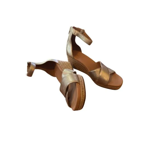 New Ugg Women's Size 9.5 Wedge Open Toe Sandals Tan Leather Ankle Strap