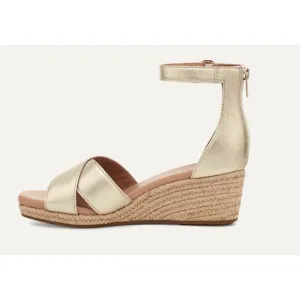 New Ugg Women's Size 9.5 Wedge Open Toe Sandals Tan Leather Ankle Strap