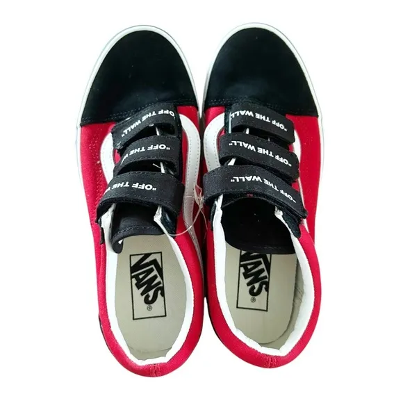 New Vans Black Red Old School V Suede &amp; Canvas Sneakers Size 8 Womens - 6.5 Mens