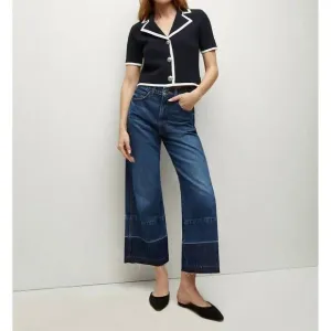 NEW VERONICA BEARD taylor cropped wide leg jean w released hem in bright blue